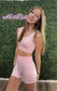CHECKER BRA & BIKER SHORTS SET PINK & WHITE