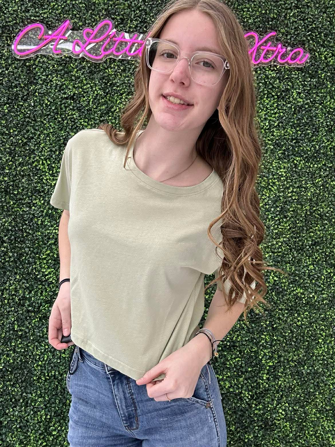 Crew Neck Oversized Crop Tee Sage Green
