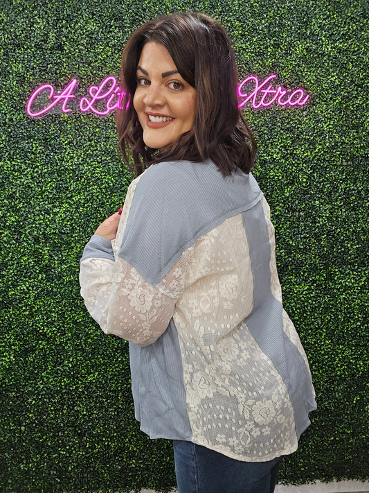 BLUE PATCHWORK SHACKET