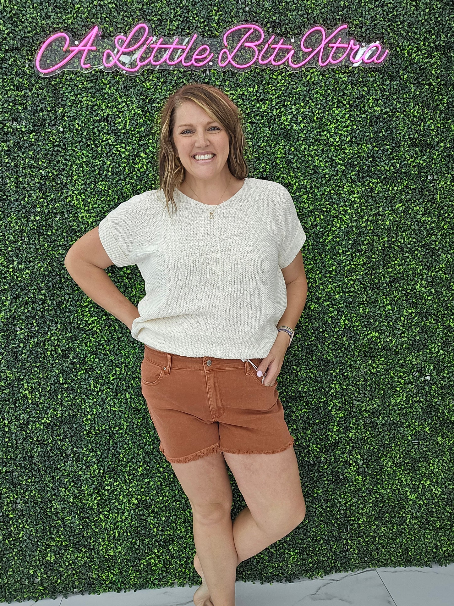 BOXY CHUNKY KNIT SHORT SLEEVE SWEATER CREAM