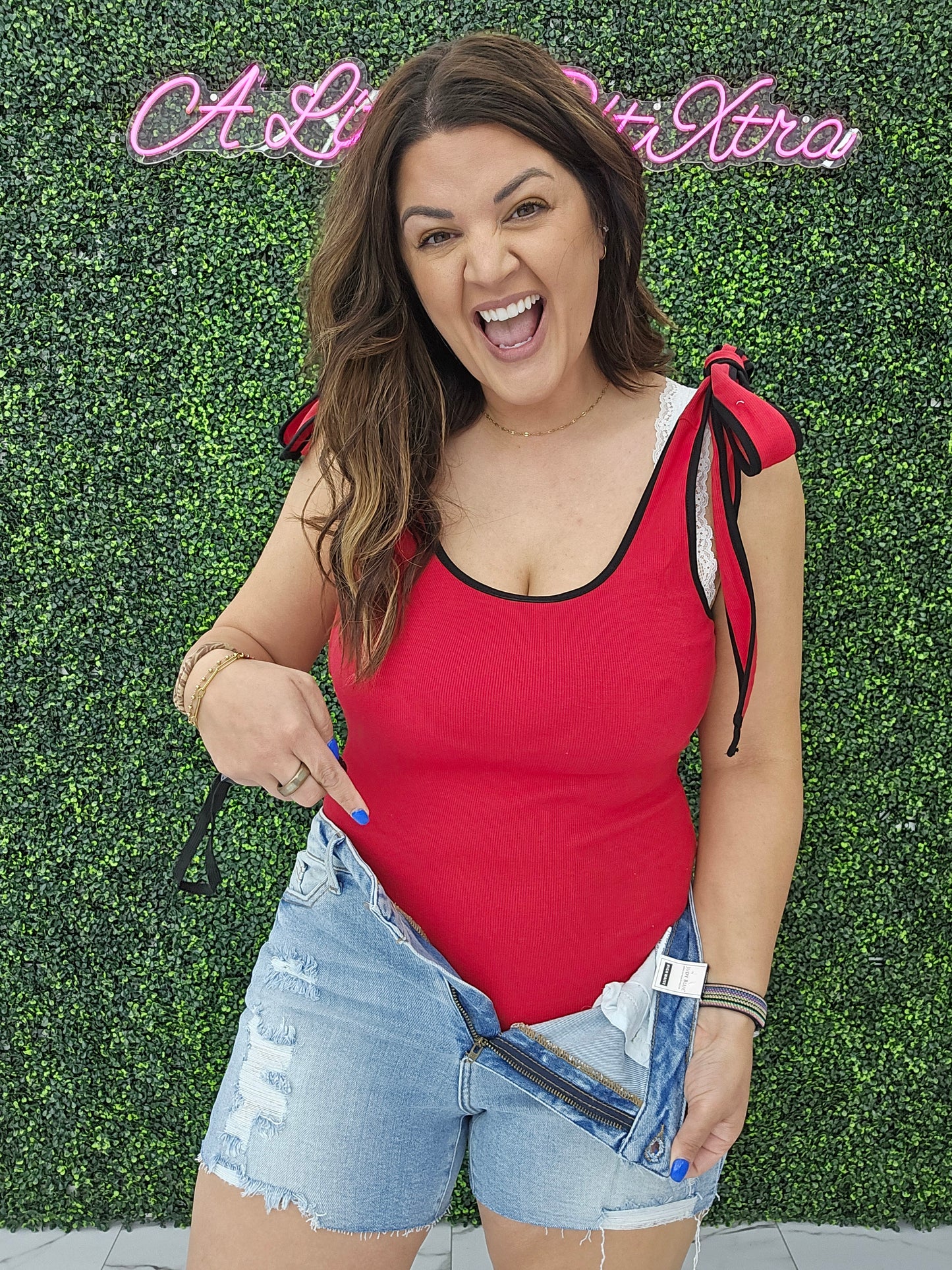 Red & Black Tie Body Suit