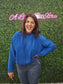 CLASSIC BLUE HIGH NECK DROP SHOULDER SWEATER