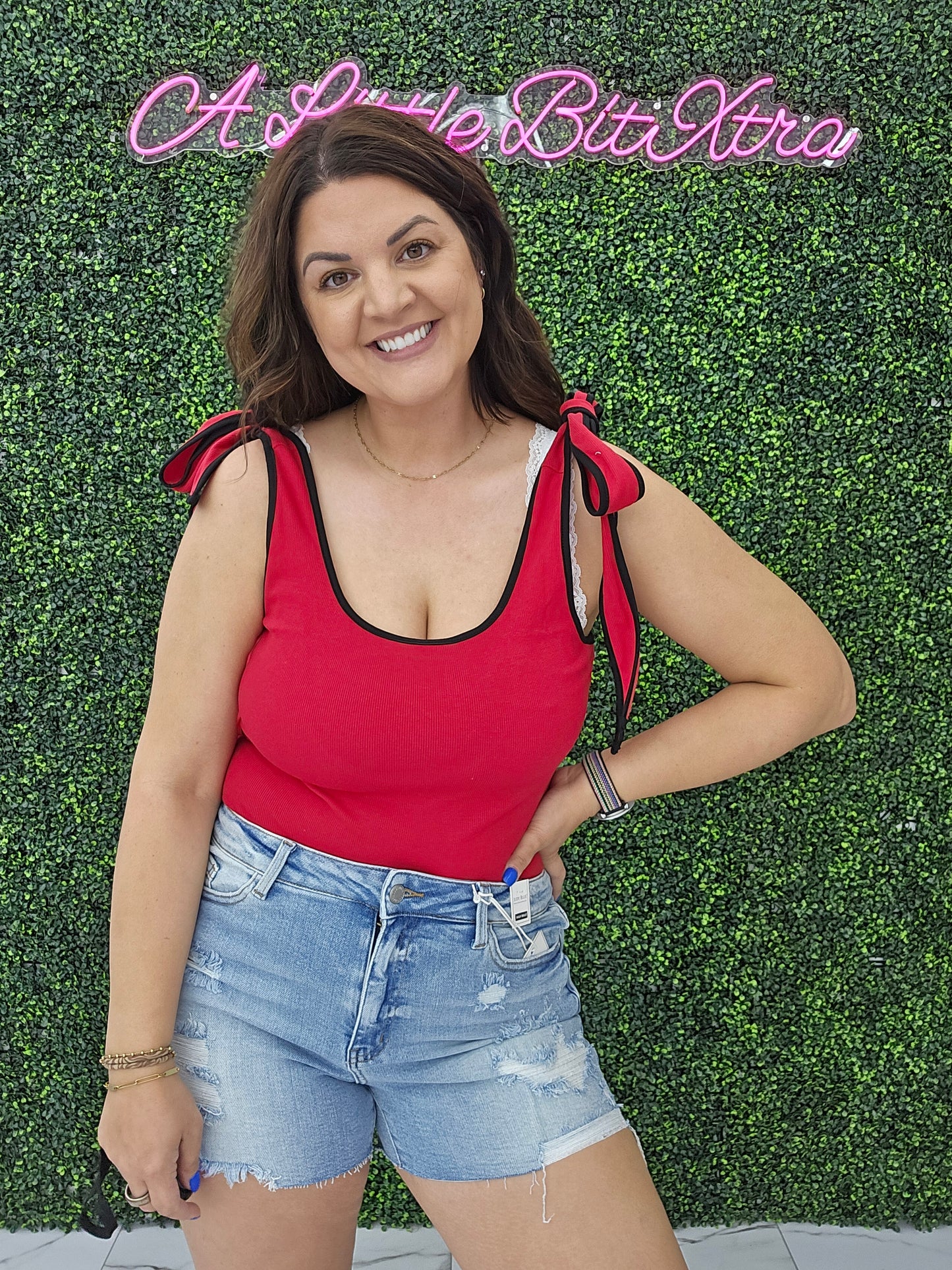 Red & Black Tie Body Suit