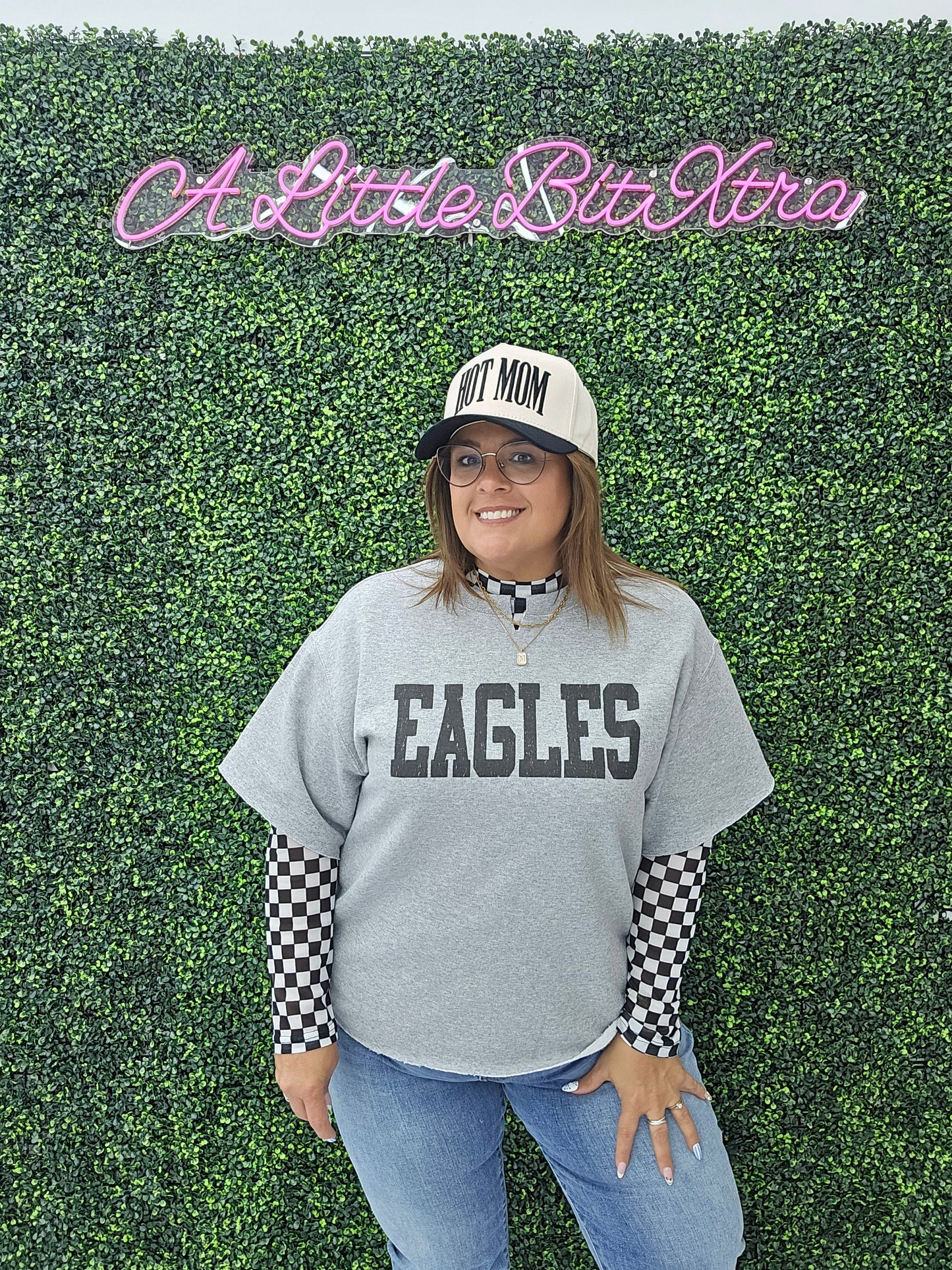 Black Checkered Mesh Top