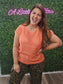 CORAL CREW-NECK KNITTED BAGGY SHORT-SLEEVED TOP