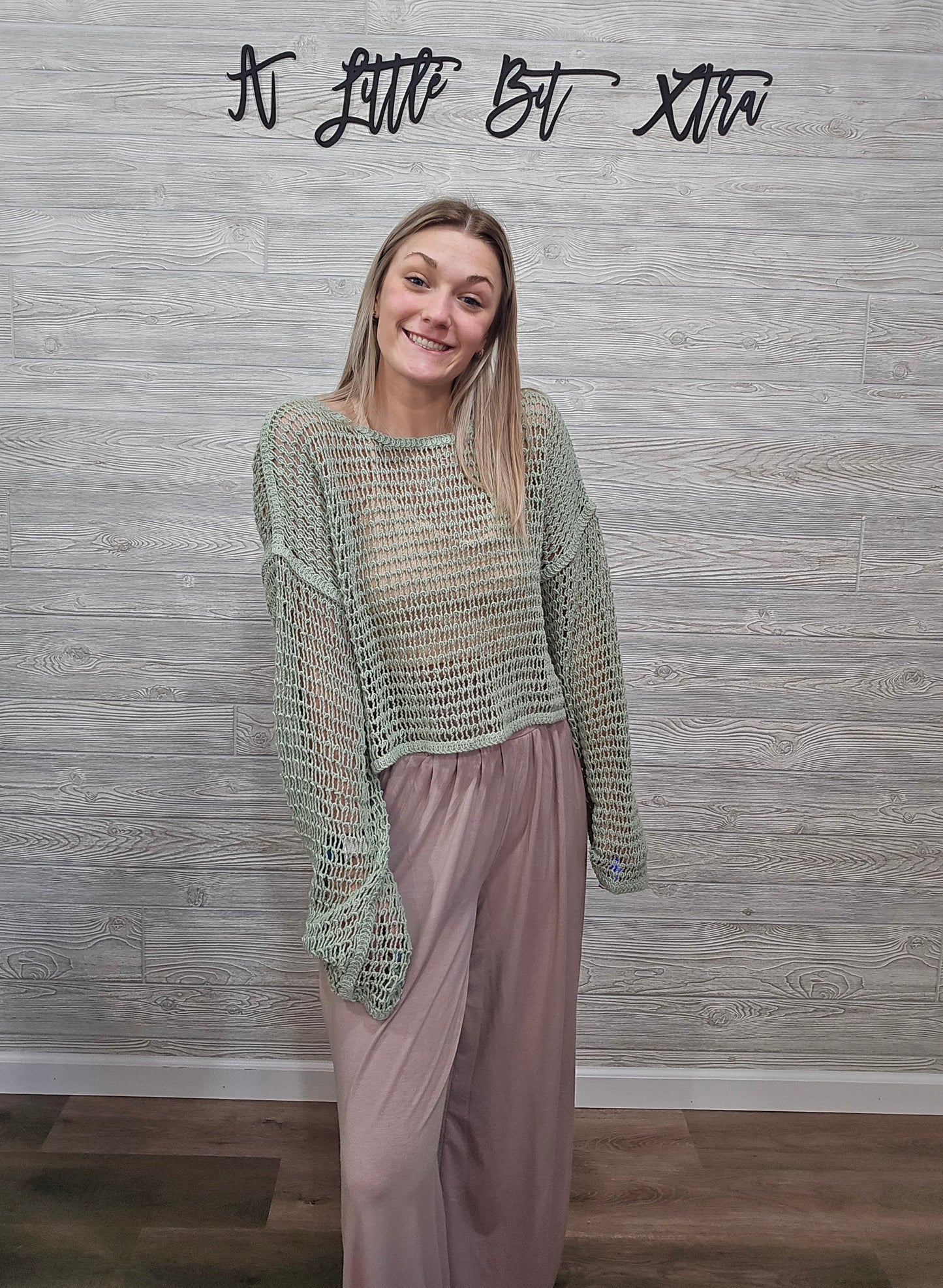 SAGE OVERSIZED CROP CROCHET TOP