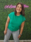 GREEN ROUND NECK FOLDED SHORT SLEEVE