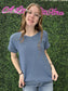 BOXY CHUNKY KNIT SHORT SLEEVE SWEATER DUSTY BLUE