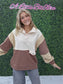 Brown Color Block Button Sweatshirt