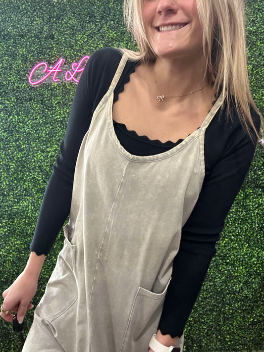 SLEET WASHED SPAGHETTI STRAP OVERALLS