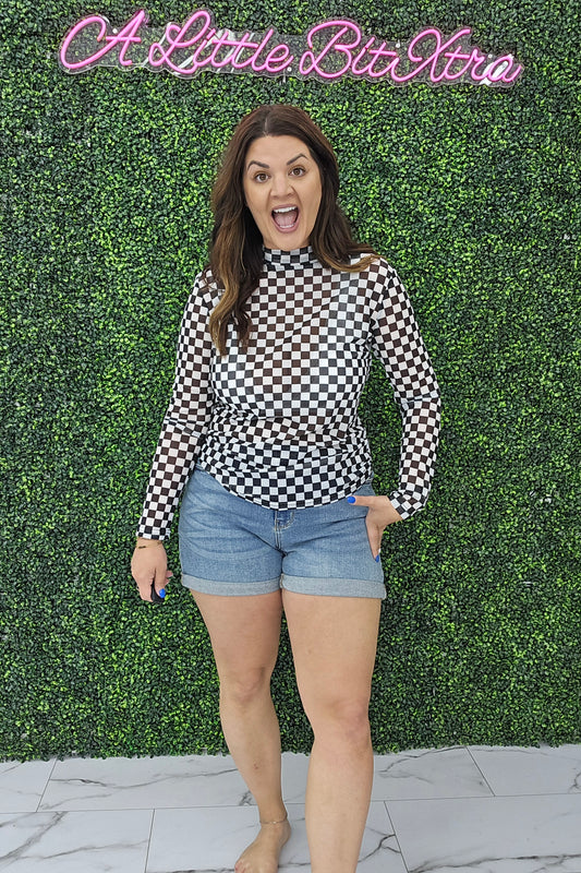 Black Checkered Mesh Top