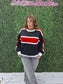 SPORTY COLORBLOCK PULLOVER SWEATSHIRT: BLACK/RED