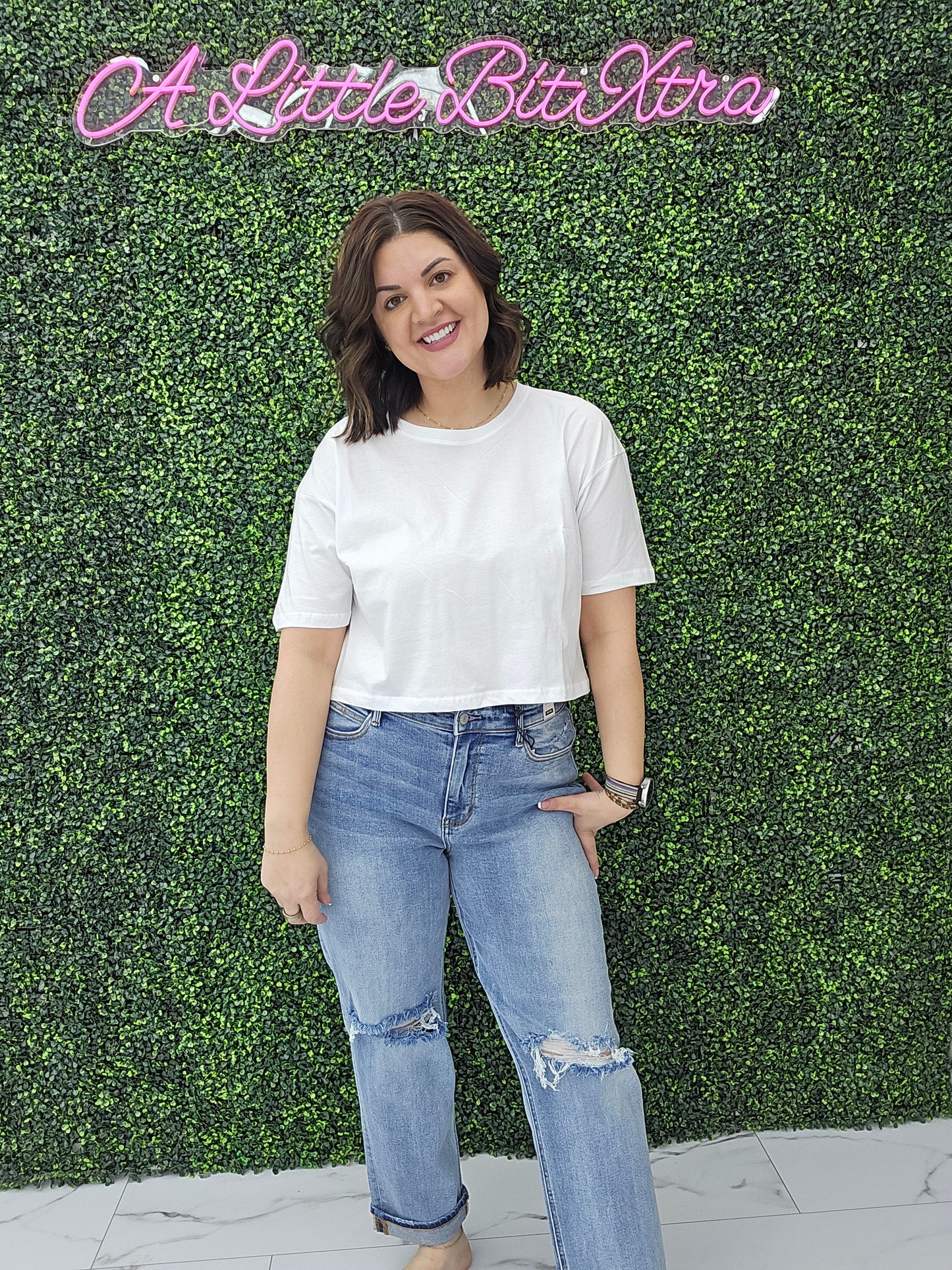 Crew Neck Oversized Crop Tee White