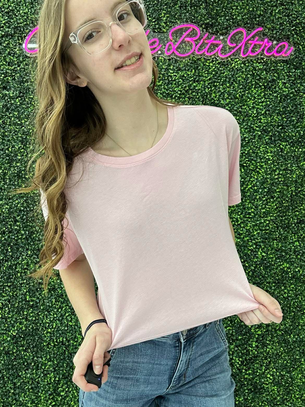Crew Neck Oversized Crop Tee Pink
