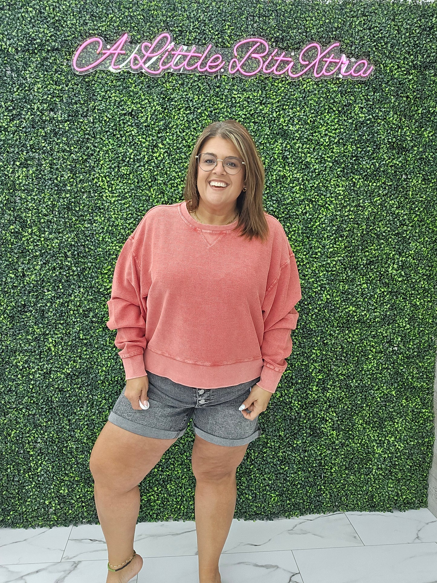Corded Boxy Pullover Red