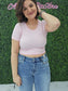 Crew Neck Stripe Seamless Rib Tee Blush
