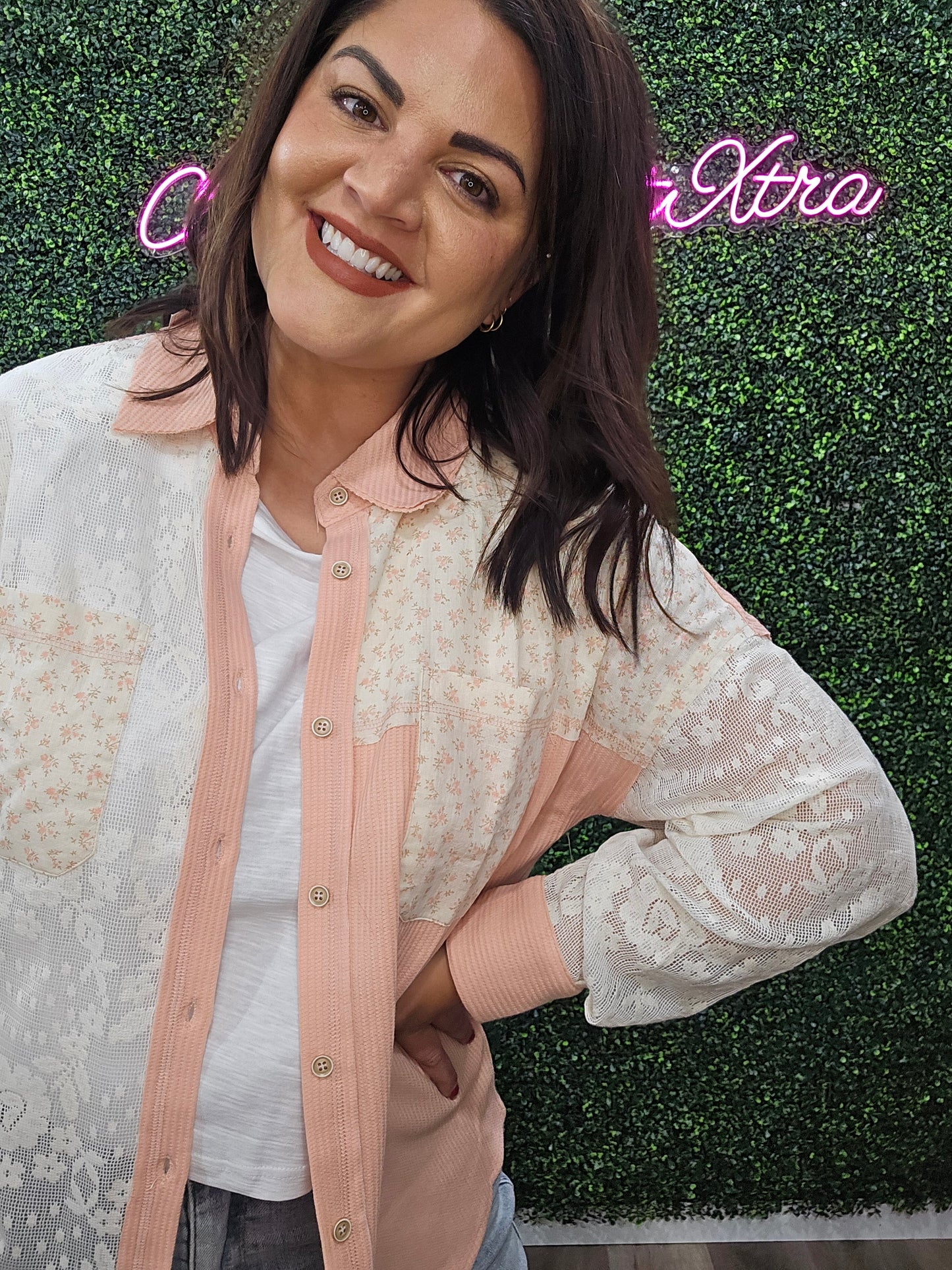 BLUSH PATCHWORK SHACKET