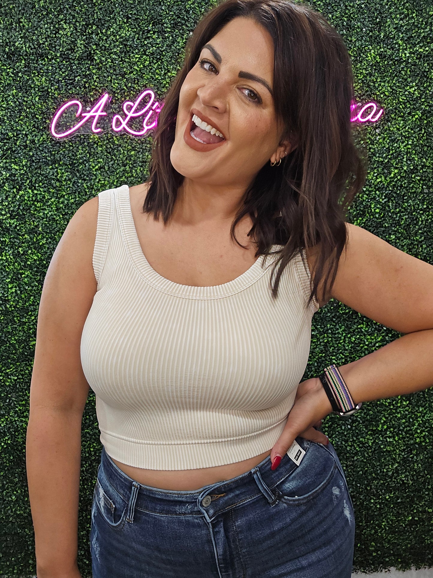 SAND BEIGE WASHED RIBBED SEAMLESS TANK