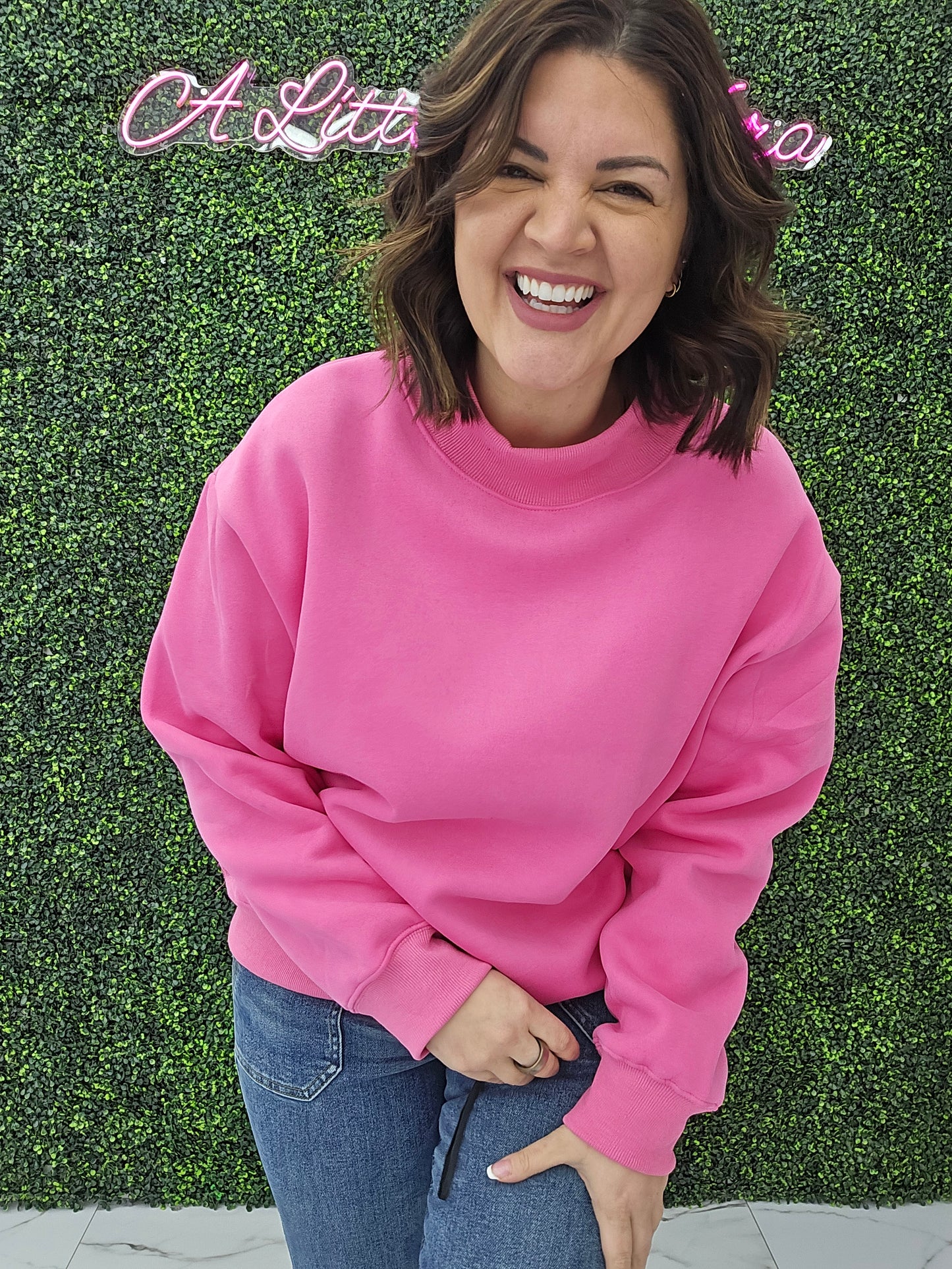 Mock Neck Sweatshirt (hot pink)