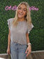 GREY RUFFLE SLEEVE KNIT TOP