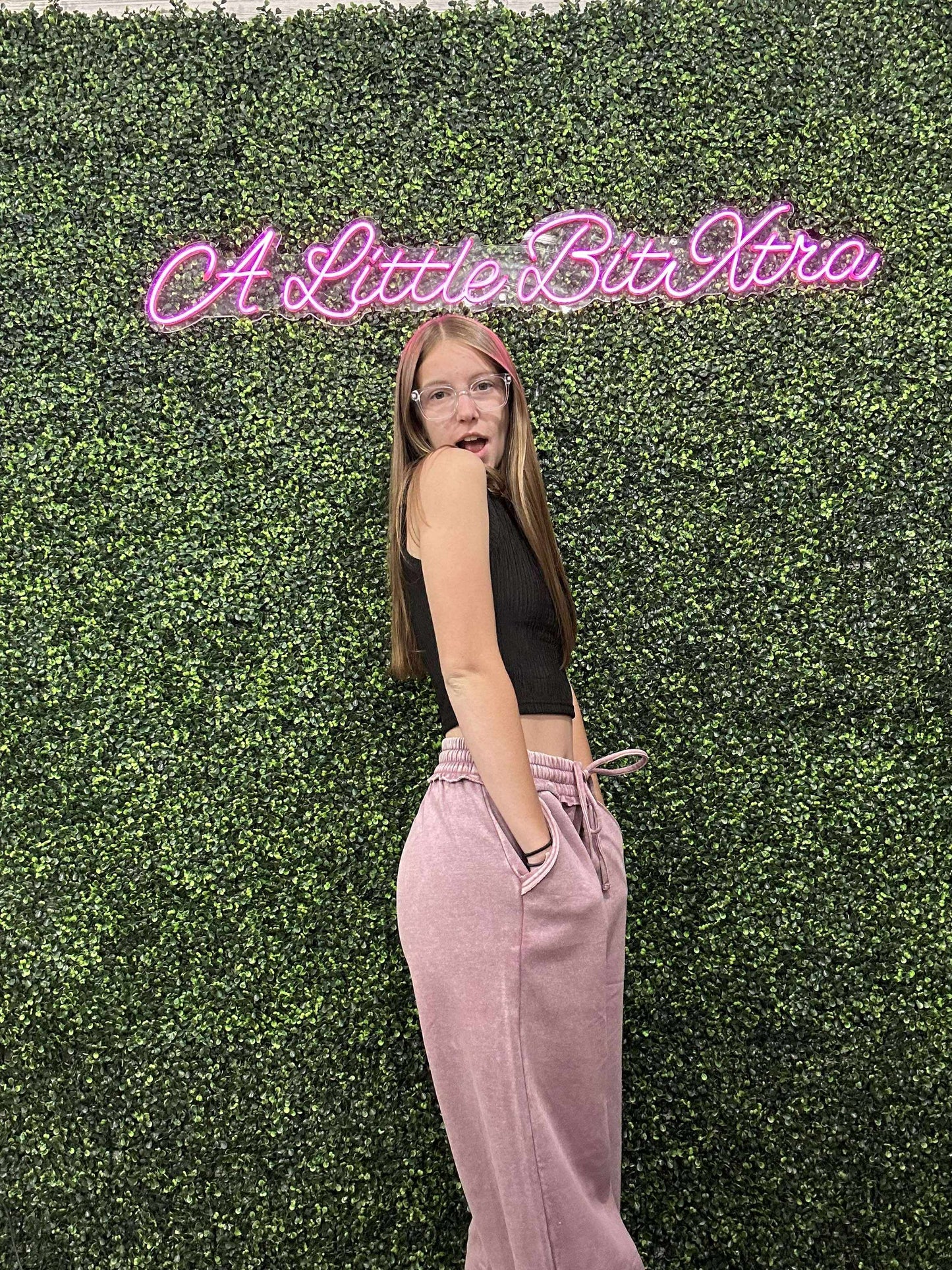 ROSE ACID WASH WIDE LEG SWEATPANTS
