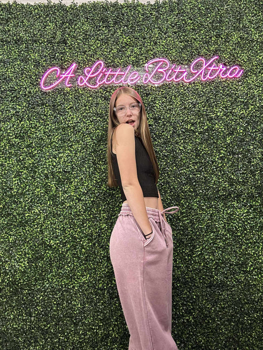 ROSE ACID WASH WIDE LEG SWEATPANTS