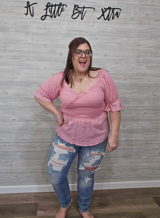 PINK HALF SLEEVE SOLID KNIT TOP