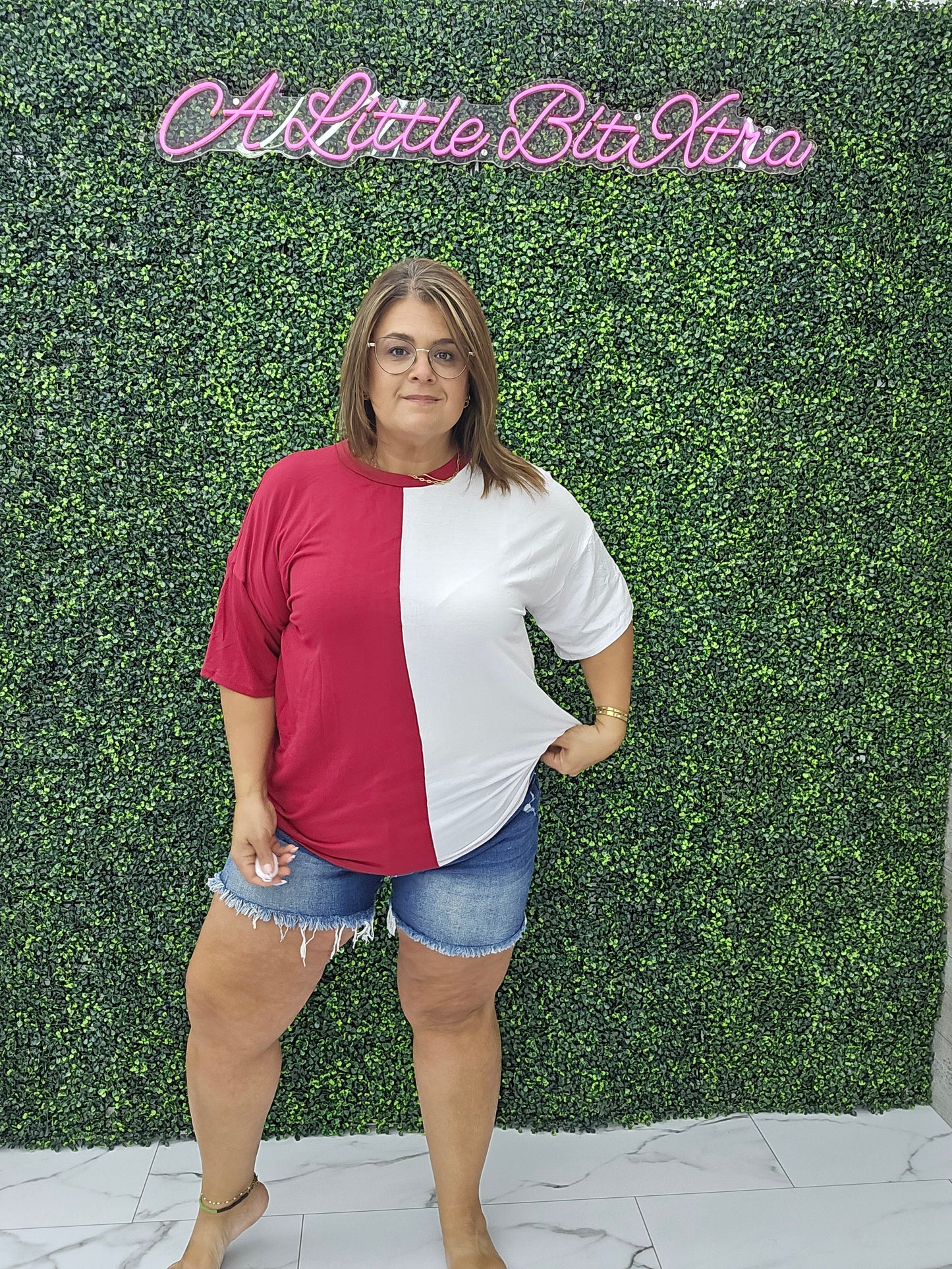 Game Day Multi Color Knit Top: RED/WHITE