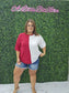 Game Day Multi Color Knit Top: RED/WHITE