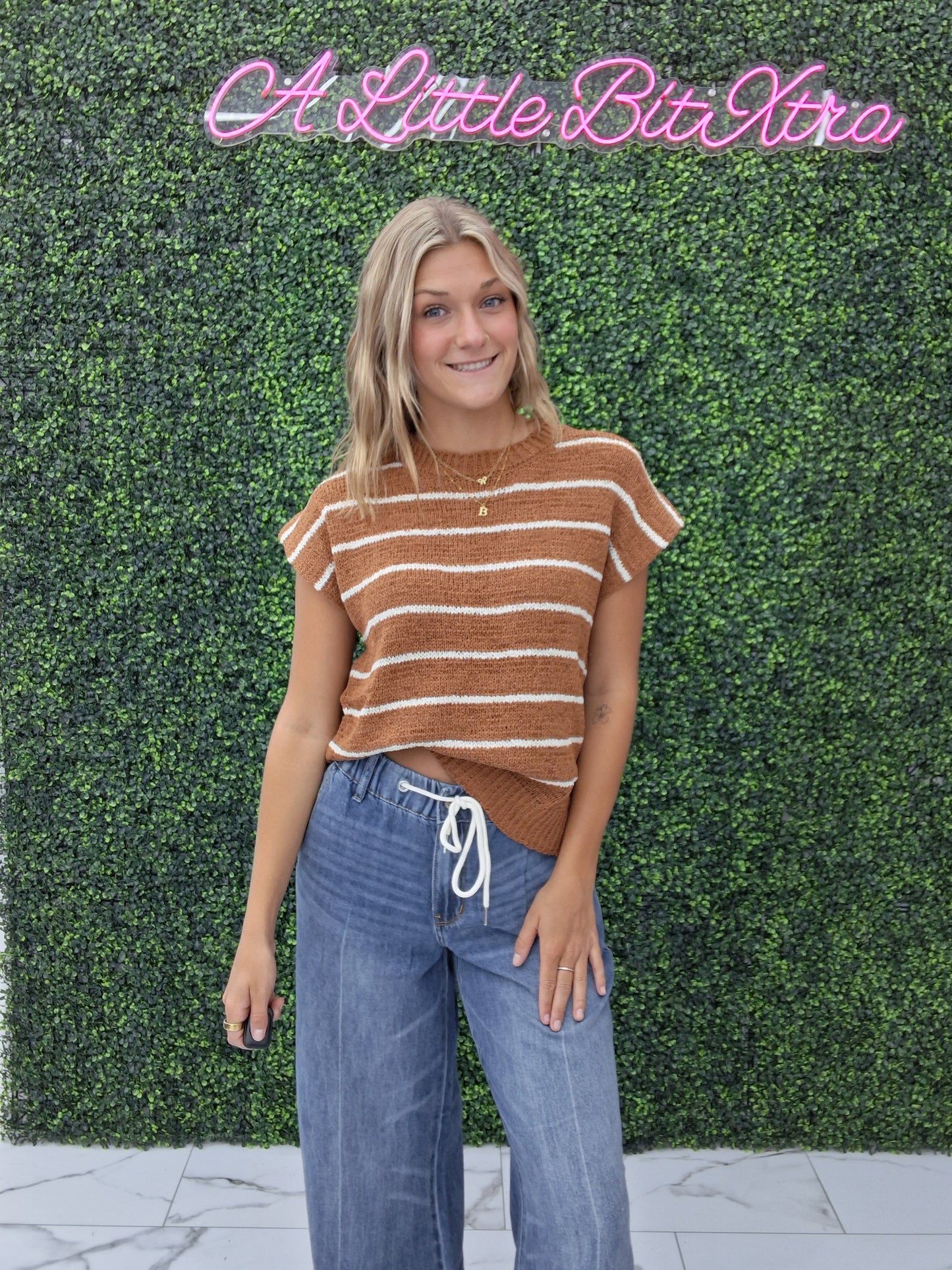 Brown/White Striped Top