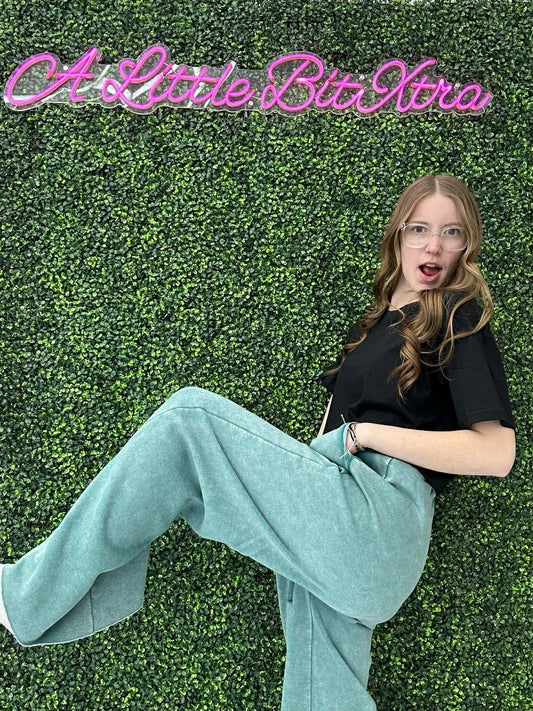 TEAL ACID WASH WIDE LEG SWEATPANTS
