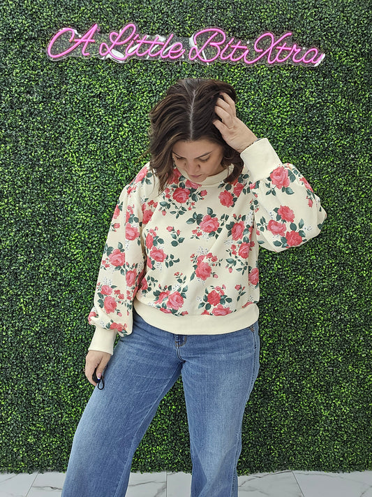 Rose Terry Balloon Sleeve Pull Over Top