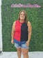 Game Day Contrast Sweater Ribbed Top: RED/BLACK