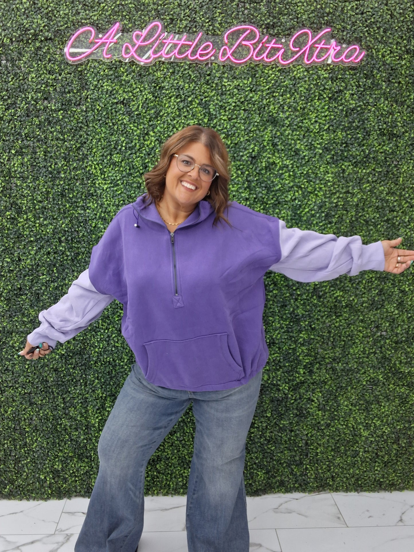 ELASTIC HEM FLEECE HOODIE: PERIWINKLE