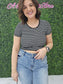 Crew Neck Stripe Seamless Rib Tee Black