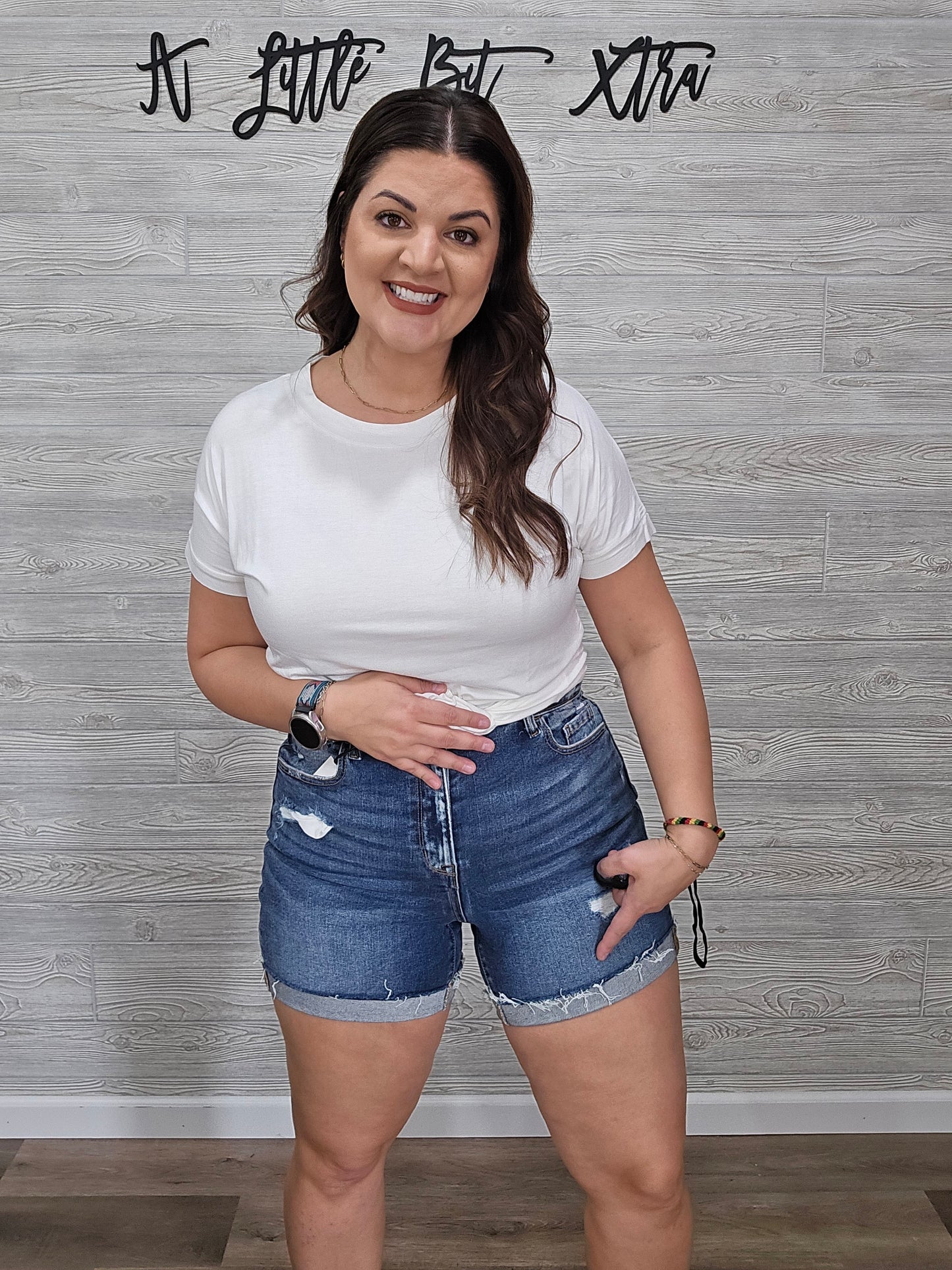 Z Distressed Cuffed Raw Hem Denim Shorts