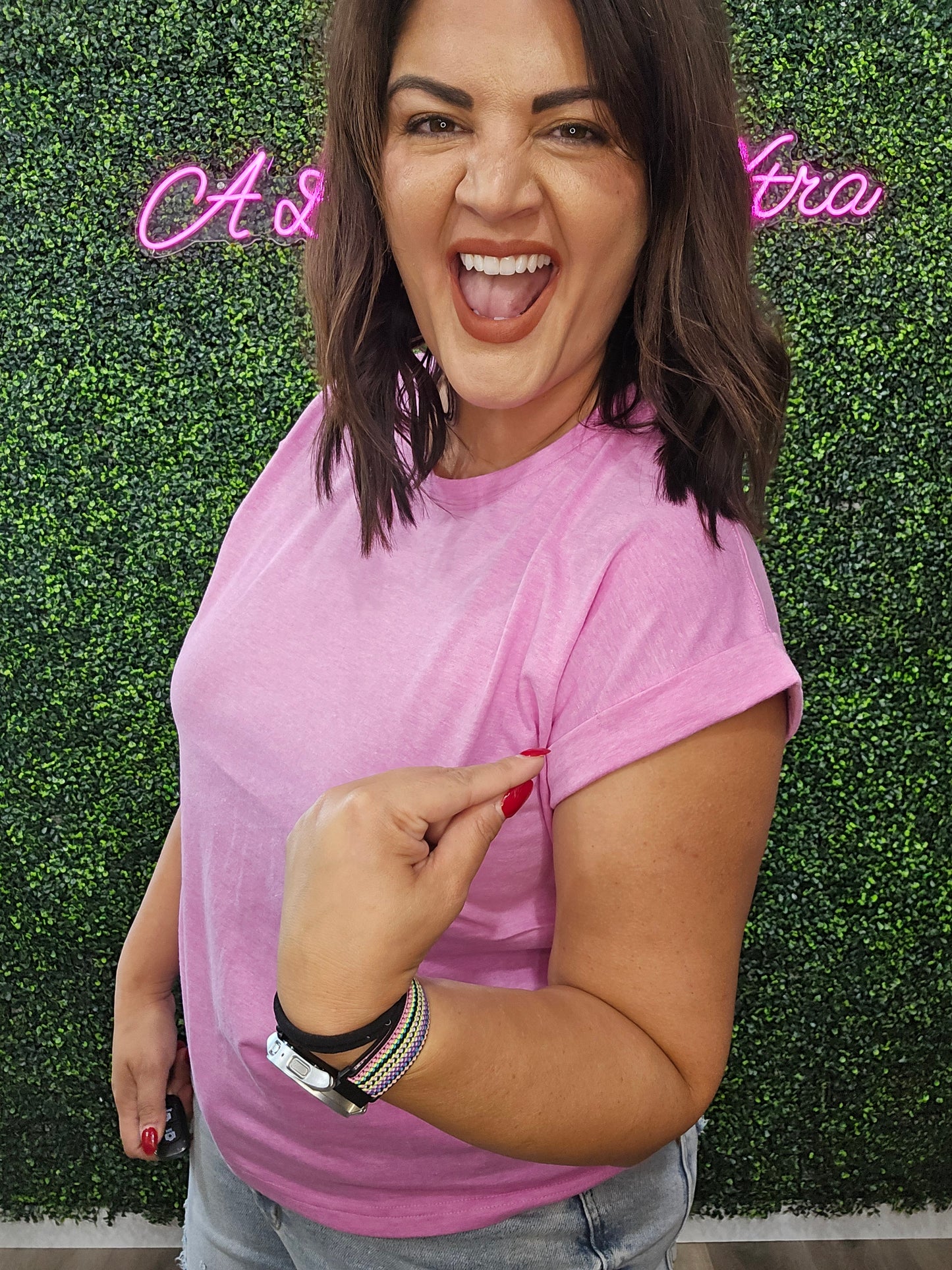 MAUVE ROUND NECK FOLDED SHORT SLEEVE