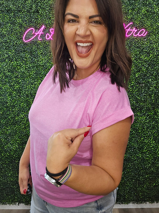 MAUVE ROUND NECK FOLDED SHORT SLEEVE
