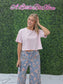 Floral Denim With Ruffles Wide Leg Pants