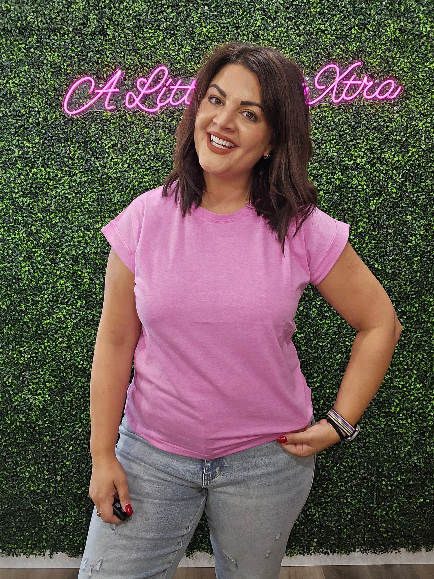 MAUVE ROUND NECK FOLDED SHORT SLEEVE
