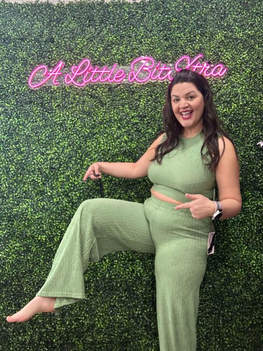 Sage Textured Cropped Loungewear Set