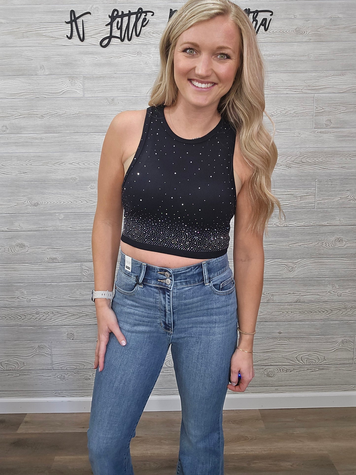 Black Rhinestone Crop Tank