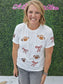 Sequins Game Day Round Neck Short Sleeve Top : White
