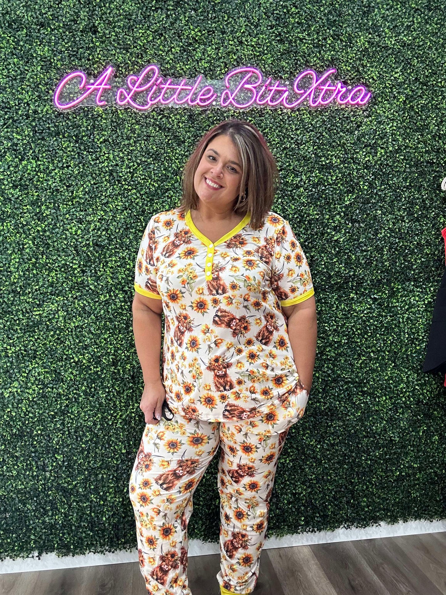 Yellow Floral Cow Pajamas