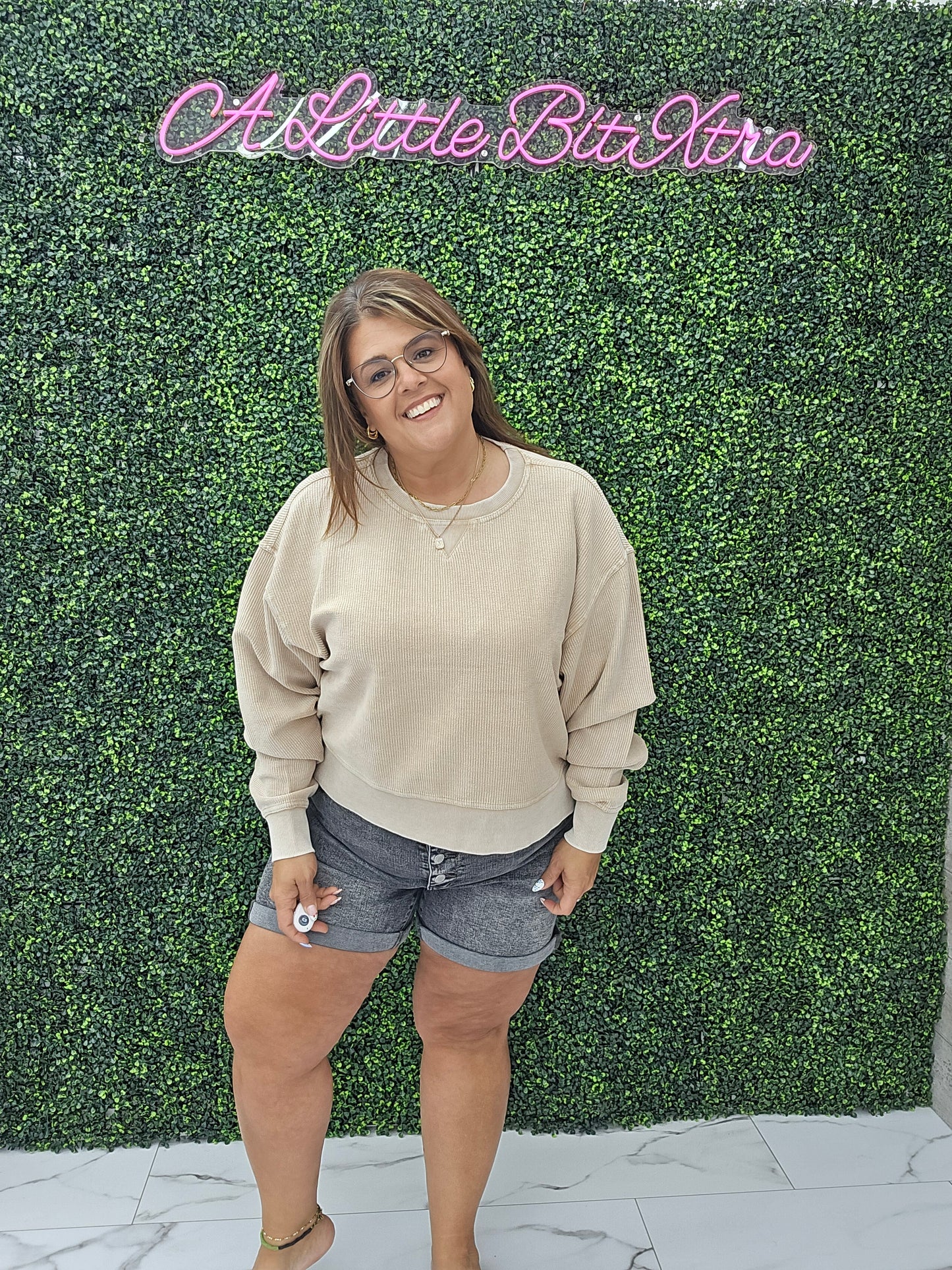 Corded Boxy Pullover Latte