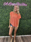 CORAL CREW-NECK KNITTED BAGGY SHORT-SLEEVED TOP