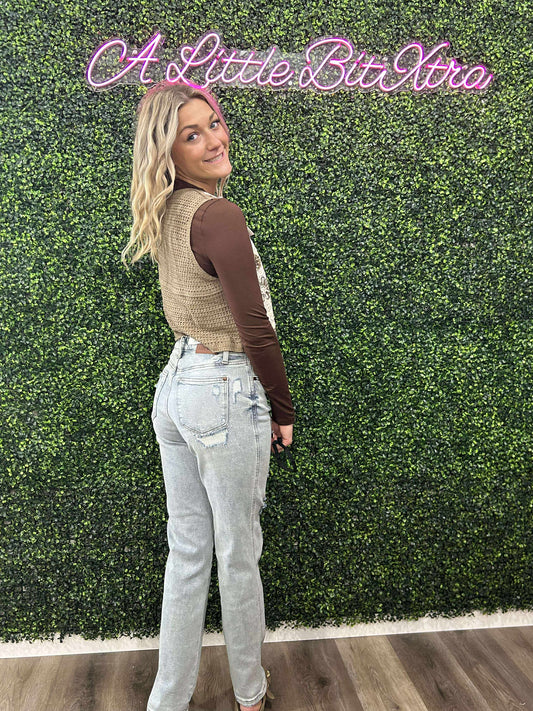Khaki Vintage Hollow-Out Crochet Floral Vest