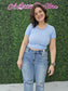 Crew Neck Stripe Seamless Rib Tee Blue