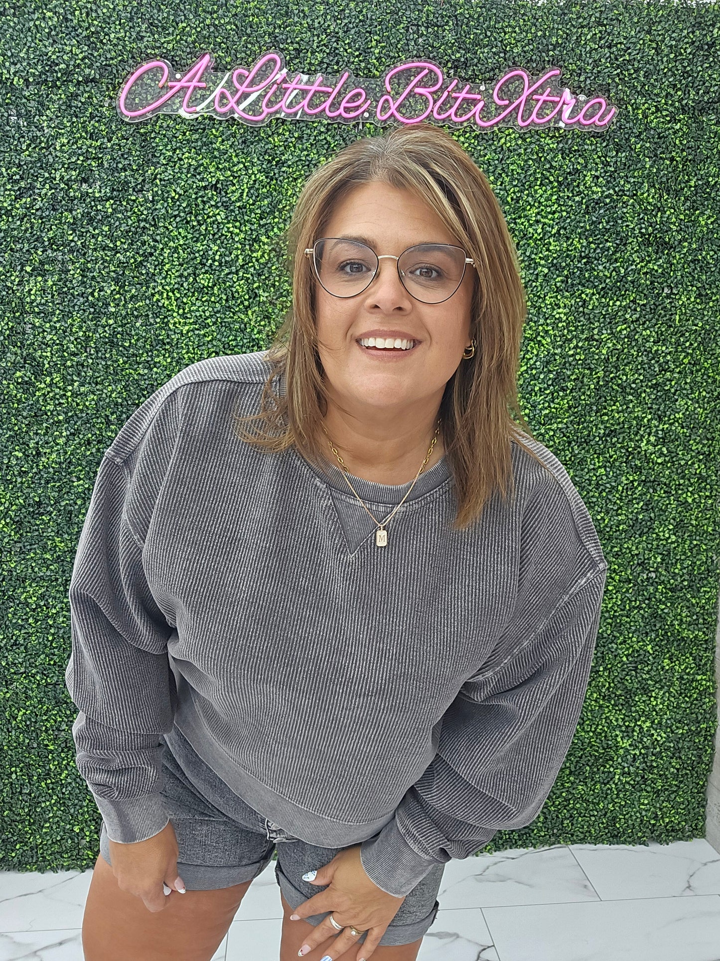 Corded Boxy Pullover Charcoal