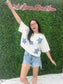 White Cropped Denim Star Tee